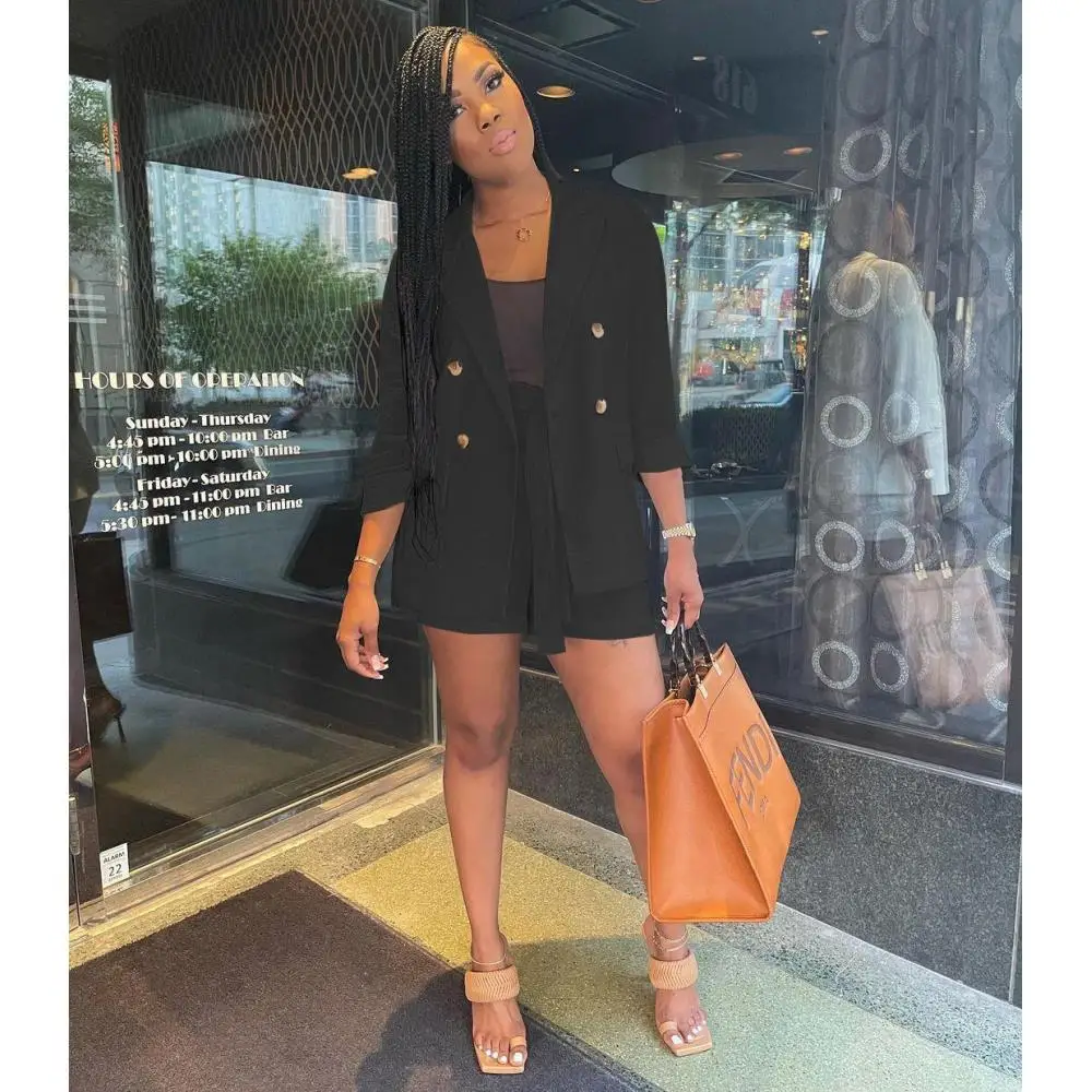 Women's Fashion Streetwear 2 Piece Blazer Suit Outfit Turn Down Collar Long Sleeve Jacket Coat and Sexy Mini Shorts Elegant Wear
Women's Fashion Streetwear 2 Piece Blazer Suit Outfit Turn Down Collar Long Sleeve Jacket Coat and Sexy Mini Shorts Elegant Wear