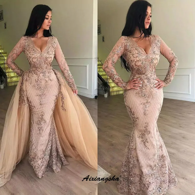 Peach Evening Dress Deep-v Detachable Train Full Sleeve Special Occasion vestidos largo Islamic Dubai Evening Gown Prom Dress
Peach Evening Dress Deep-v Detachable Train Full Sleeve Special Occasion vestidos largo Islamic Dubai Evening Gown Prom Dress