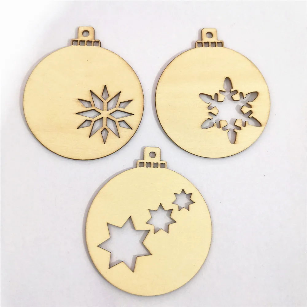 

100pcs 70x80mm Unfinished DIY Wood Round CHRISTMAS BAUBLE Tags With Star Snowflakes Xmas Craft Shapes Decorations Embellishments