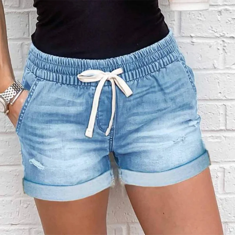HYHY Denim Shorts Summer Women's Clothing Lace Up Elastic Waist Sexy Jeans Washed Holes Blue Tight Fitting Super Shorts
HYHY Denim Shorts Summer Women's Clothing Lace Up Elastic Waist Sexy Jeans Washed Holes Blue Tight Fitting Super Shorts
