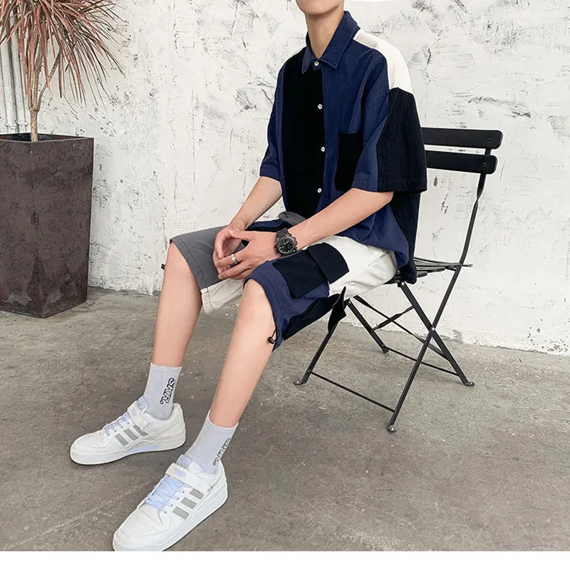 Men's Set Clothing Shirt Shorts Suit Patchwork Pocket Korean Style Summer Oversized Casual Cotton Short Knee-Length Pants
Men's Set Clothing Shirt Shorts Suit Patchwork Pocket Korean Style Summer Oversized Casual Cotton Short Knee-Length Pants