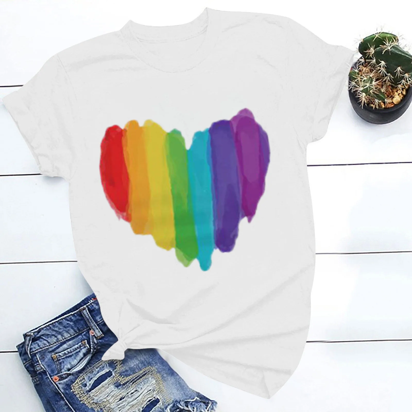 O-Neck Women's Painting Print Rainbow Casual Fashion All-Match Short Sleeve T-Shirt Tops Not Easy To Fold Show The Case 2021
O-Neck Women's Painting Print Rainbow Casual Fashion All-Match Short Sleeve T-Shirt Tops Not Easy To Fold Show The Case 2021