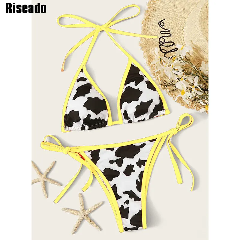 Riseado Micro Bikini Halter Swimwear Women Cow Printed Swimsuit Push Up Bathing Suit Knotted Beachwear 2021 Summer Thong Biquini
Riseado Micro Bikini Halter Swimwear Women Cow Printed Swimsuit Push Up Bathing Suit Knotted Beachwear 2021 Summer Thong Biquini