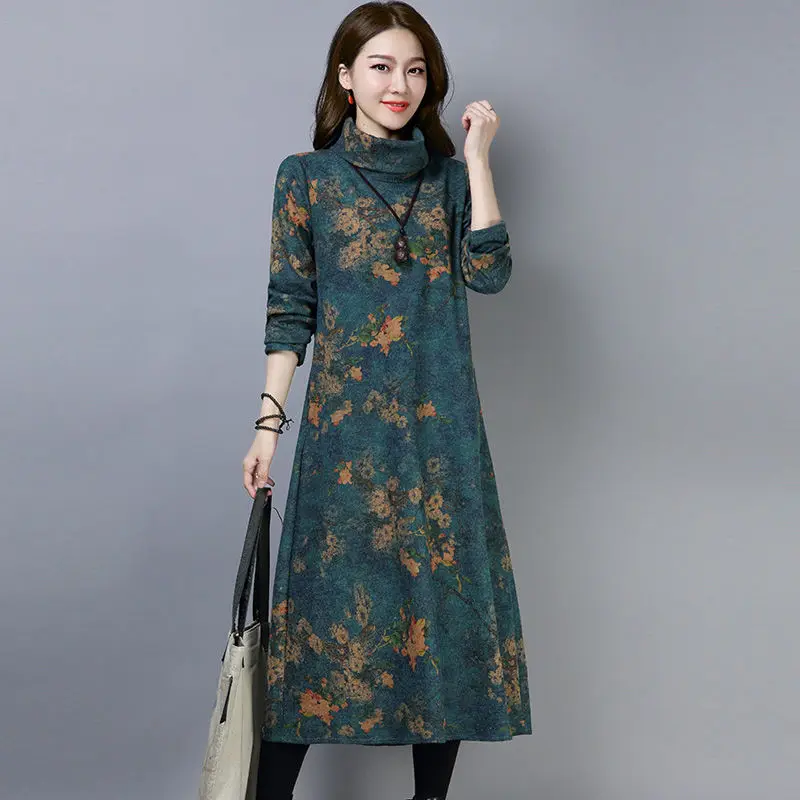 New Autumn Winter Women Woolen Dresses Vintage Print Plus Velvet Thicken Dress Turtleneck Loose Plus Size Long Dress Vestidos
New Autumn Winter Women Woolen Dresses Vintage Print Plus Velvet Thicken Dress Turtleneck Loose Plus Size Long Dress Vestidos