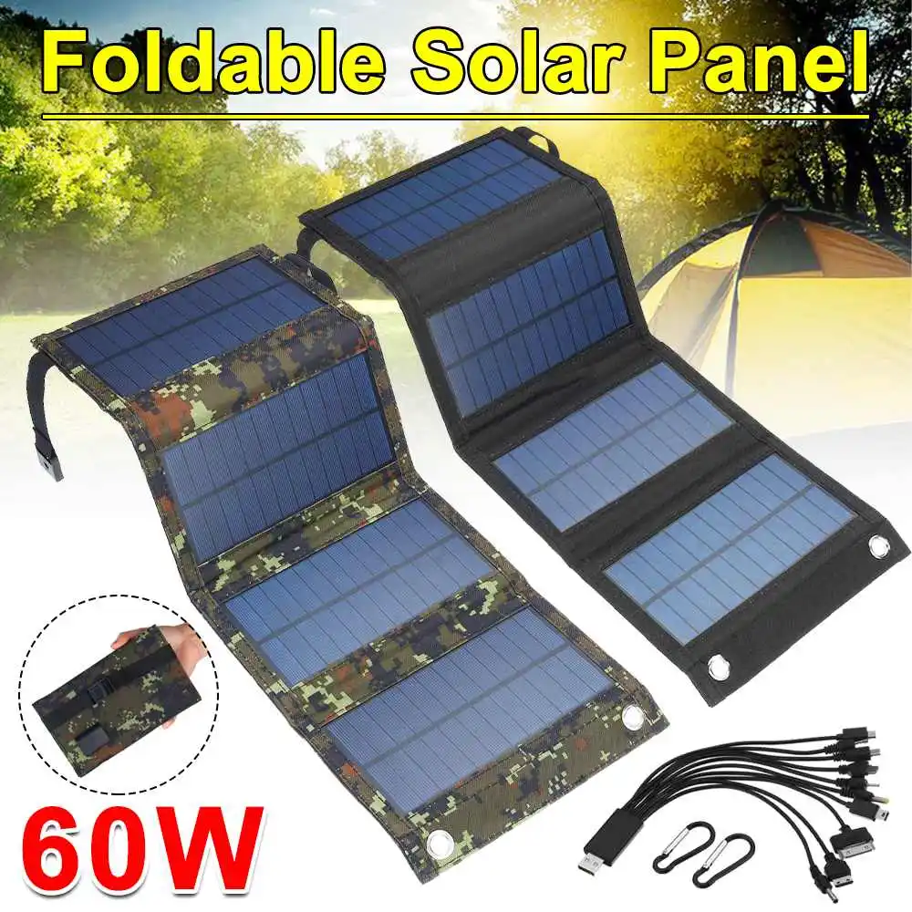 

High Quality Foldable Solar Panel 60W Sun Power Solar Cells Charger Battery 5V USB Protable Solar Panels for Smartphone Camping