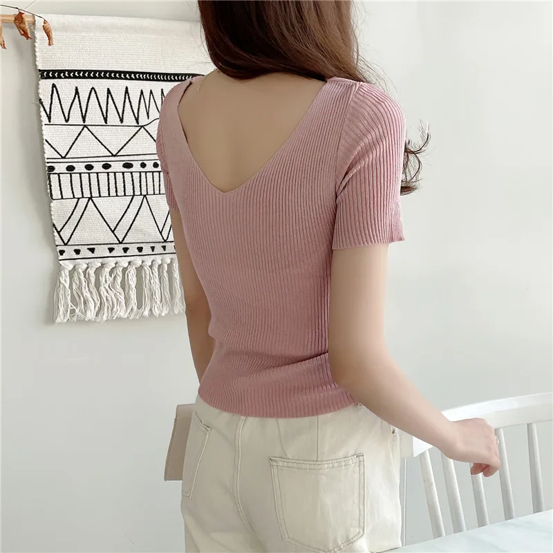 Short Sleeve Sweaters Women Vintage Chic Streetwear Slim Korean Solid Color V-neck T Shirt Sexy Long Sleeve Pullovers Tops
Short Sleeve Sweaters Women Vintage Chic Streetwear Slim Korean Solid Color V-neck T Shirt Sexy Long Sleeve Pullovers Tops