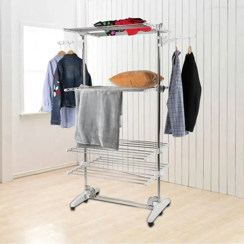 Stainless Steel 4 Layer Foldable Hanger Clothes Drying Rack Storage Bathroom Household Shoes Movable Hanger Baby Clothes Home
Stainless Steel 4 Layer Foldable Hanger Clothes Drying Rack Storage Bathroom Household Shoes Movable Hanger Baby Clothes Home