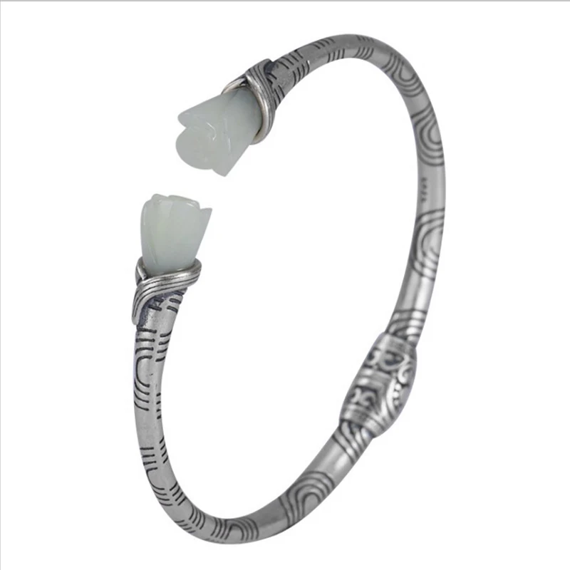 Female national style and tian jade magnolia elegant temperament returns-vintage pattern silver bracelet 
Female national style and tian jade magnolia elegant temperament returns-vintage pattern silver bracelet