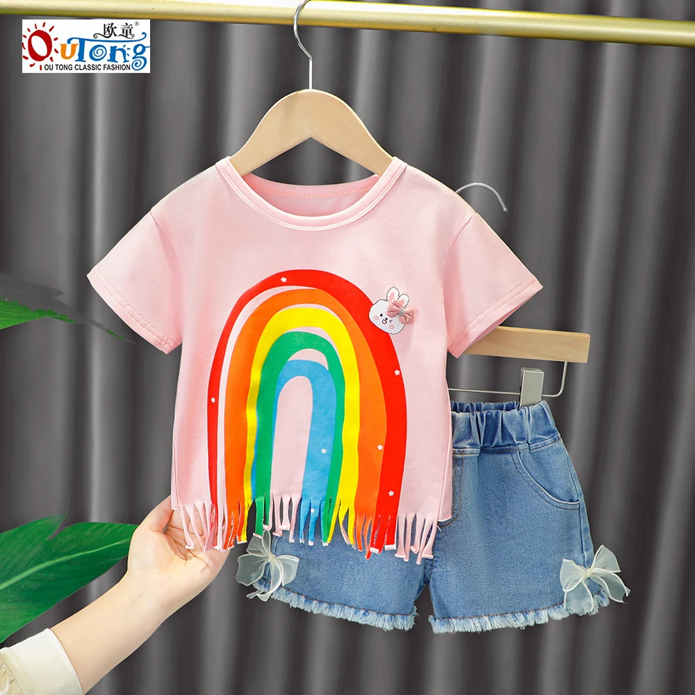Outong Children Summer Clothes Set Rainbow Little Rabbit Short Sleeve T-shirt Bow Denim Shorts Set Causal Kids Clothing Sets
Outong Children Summer Clothes Set Rainbow Little Rabbit Short Sleeve T-shirt Bow Denim Shorts Set Causal Kids Clothing Sets