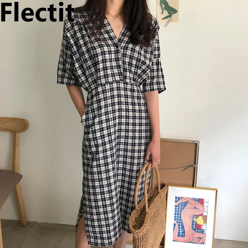 Женское клетчатое платье Flectit с V-образным вырезом, коротким рукавом, эластичной талией и карманами, летнее женственное платье
Женское клетчатое платье Flectit с V-образным вырезом, коротким рукавом, эластичной талией и карманами, летнее женственное платье