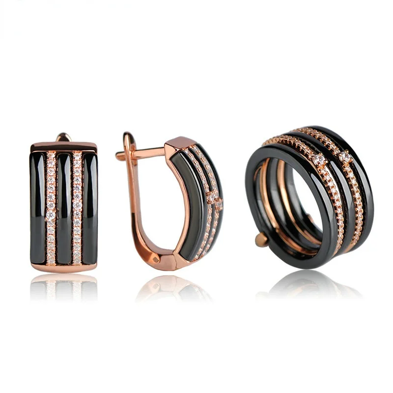 Blucome China Porcelain Jewelry Sets Earrings&Rings Black Ceramic Rhinestones Aretes Five Lines Aros Copper Wide Rings With Box
Blucome China Porcelain Jewelry Sets Earrings&Rings Black Ceramic Rhinestones Aretes Five Lines Aros Copper Wide Rings With Box