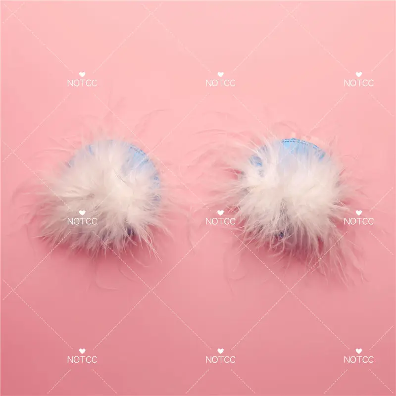 

NOTCC White Feather Blue Round Breasts Pasties Egirl Cute Sexy Lingerie Accessories Reusable Nipple Patches Covers Women