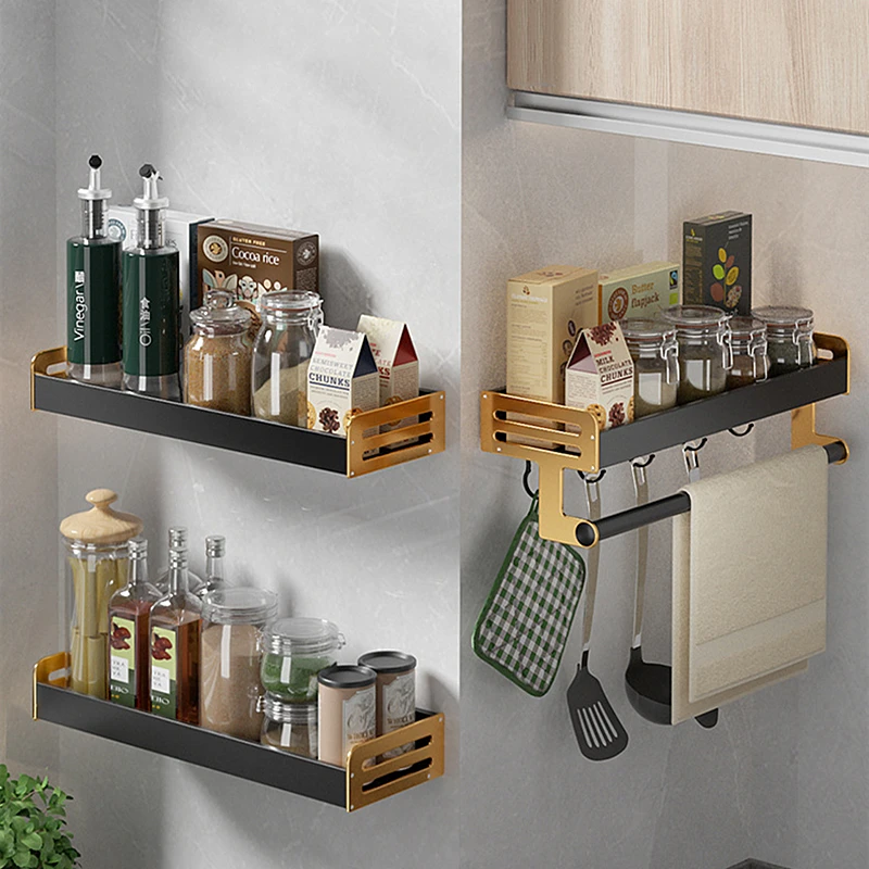 30/40/50cm Gold Black Aluminum Alloy Kitchen Spice Rack Wall Mounted Storage Shelf for Seasoning Boxes Organizer Hanging Hooks
30/40/50cm Gold Black Aluminum Alloy Kitchen Spice Rack Wall Mounted Storage Shelf for Seasoning Boxes Organizer Hanging Hooks
