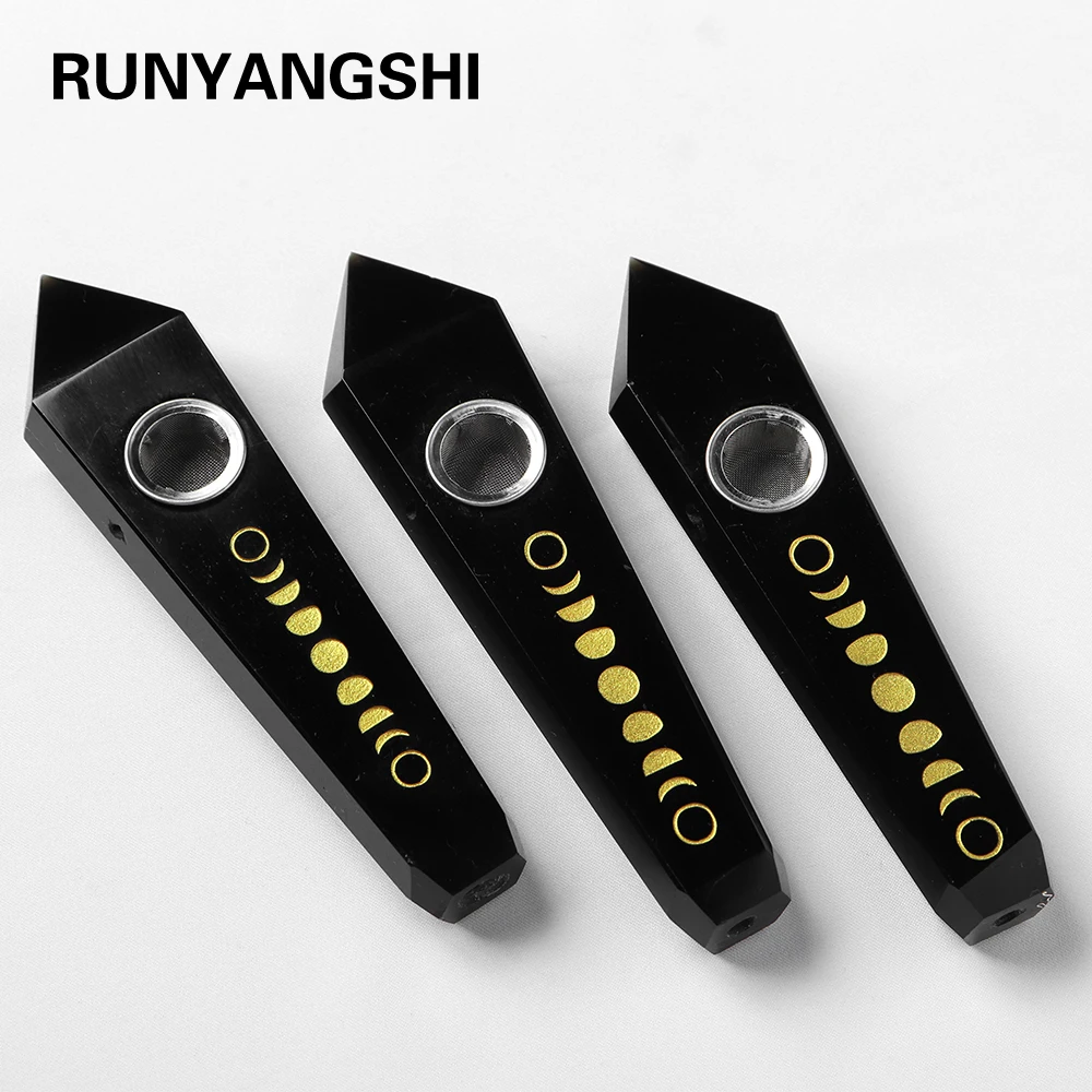 Natural Stone Obsidian Crystal Point Smoke Pipe Golden Crescent logo Cigarette Pipe For Man Gifts
Natural Stone Obsidian Crystal Point Smoke Pipe Golden Crescent logo Cigarette Pipe For Man Gifts