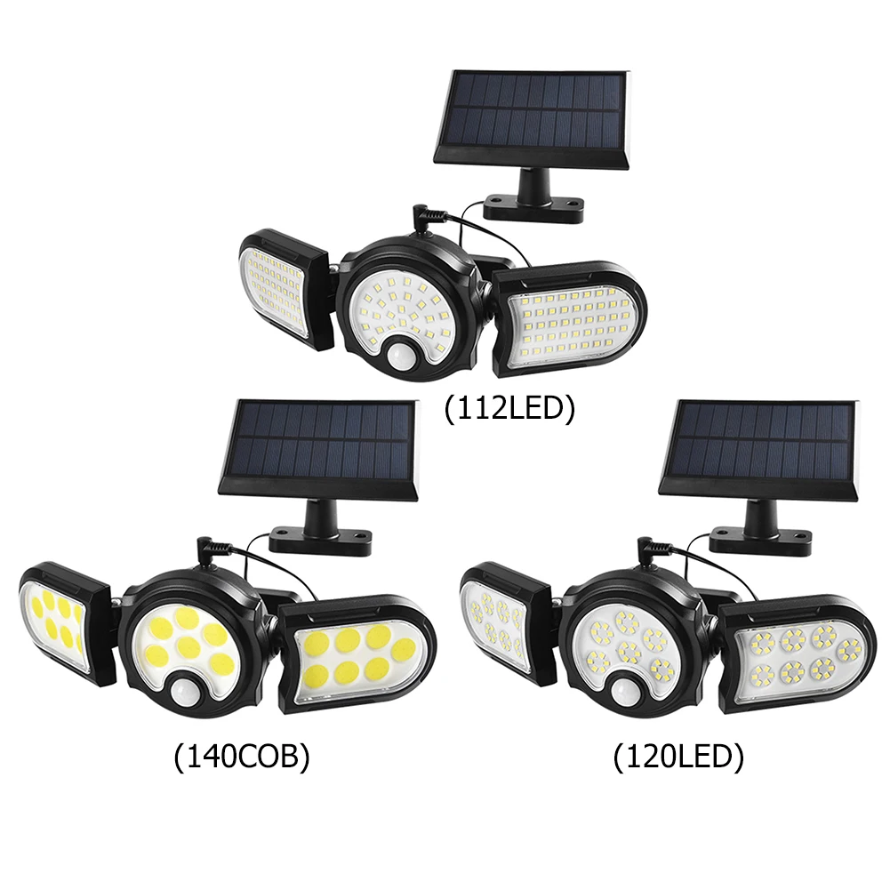 112LED/140COB/120LED Solar LED Lights Outdoor 3 Head Motion Sensor 270 Wide Angle Waterproof Lamp Garden Energy saving Lighting
112LED/140COB/120LED Solar LED Lights Outdoor 3 Head Motion Sensor 270 Wide Angle Waterproof Lamp Garden Energy saving Lighting