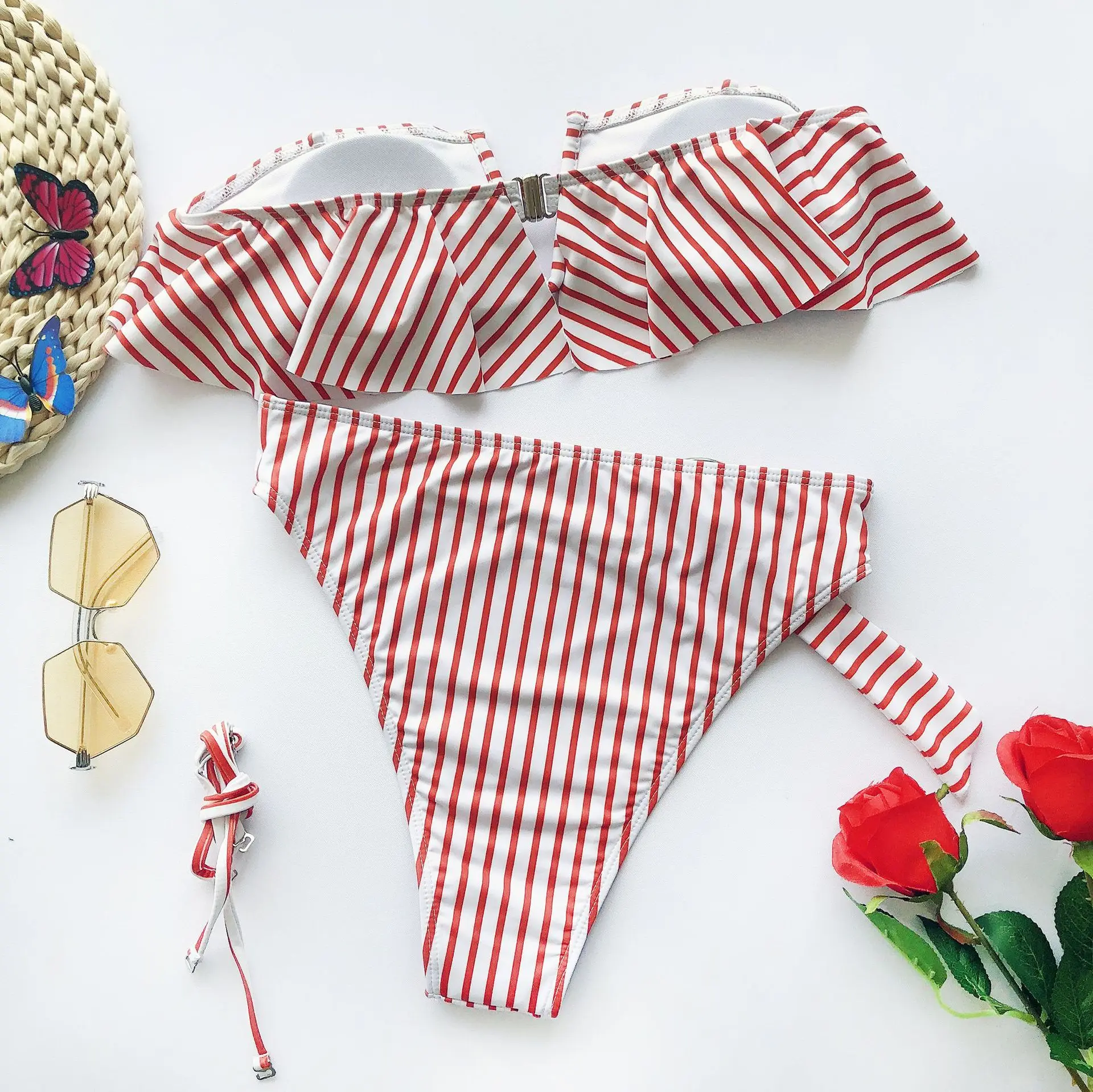 Women's Smocked Striped Swimwear Underwire V Cut Bikini Set Two Piece Swimsuit High Waist Bathing Suit Summer Beachwear Dropship
Women's Smocked Striped Swimwear Underwire V Cut Bikini Set Two Piece Swimsuit High Waist Bathing Suit Summer Beachwear Dropship