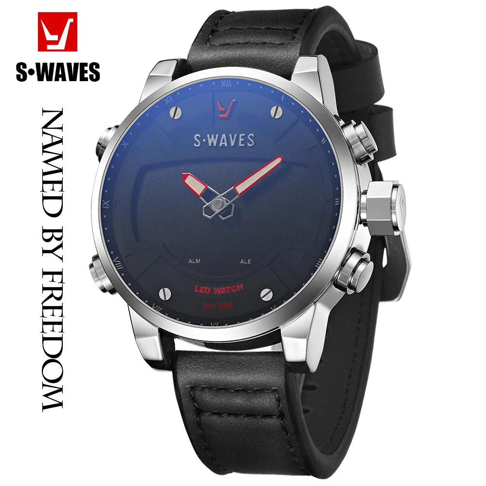 SWAVES LED Reloj Hombre Quartz Analog Digital Watch Men Leather Double Time Waterproof Luxury Silver Black Army Watch for Man
SWAVES LED Reloj Hombre Quartz Analog Digital Watch Men Leather Double Time Waterproof Luxury Silver Black Army Watch for Man