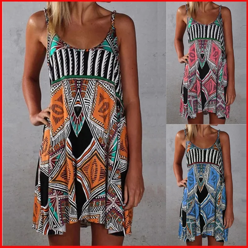 Summer Boho Spaghetti Strap Vintage Print Beach Mini Dress Plus Size Women's Clothing Sleeveless Dresses Female Casual Sundress
Summer Boho Spaghetti Strap Vintage Print Beach Mini Dress Plus Size Women's Clothing Sleeveless Dresses Female Casual Sundress