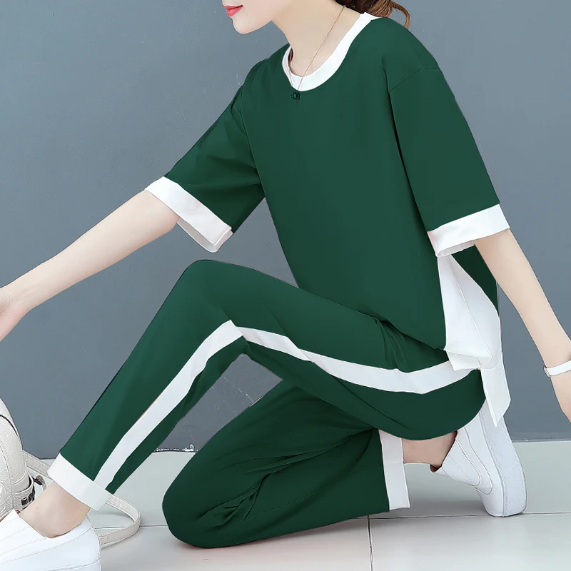 2021 New Temperament Casual 2 Piece Set Short Sleeve Spring and Summer Sportswear Two Piece Set Cotton Plus Size Green Pink
2021 New Temperament Casual 2 Piece Set Short Sleeve Spring and Summer Sportswear Two Piece Set Cotton Plus Size Green Pink