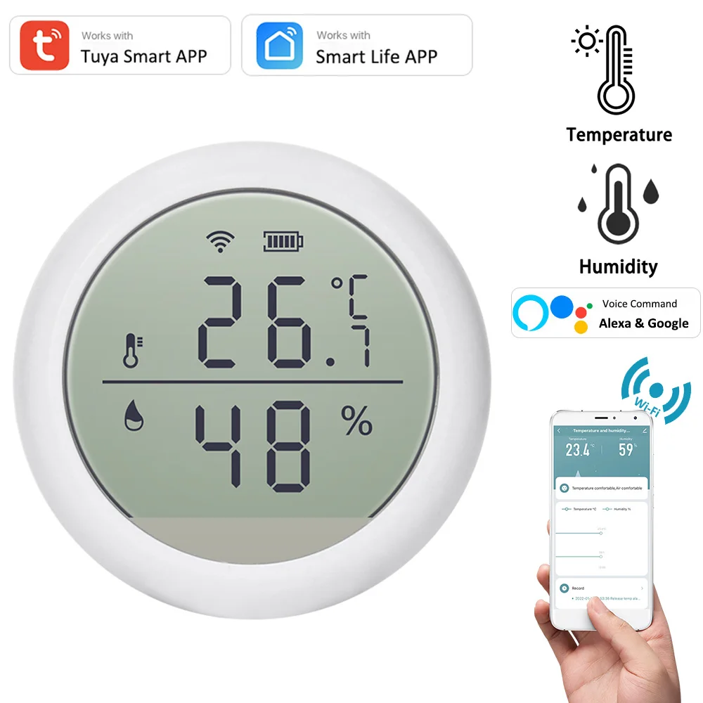 Tuya WIFI LCD Temperature Humidity Sensor Thermometer Hygrometer Baby Care Detector Smart Life APP Remote Control Alexa Google
Tuya WIFI LCD Temperature Humidity Sensor Thermometer Hygrometer Baby Care Detector Smart Life APP Remote Control Alexa Google