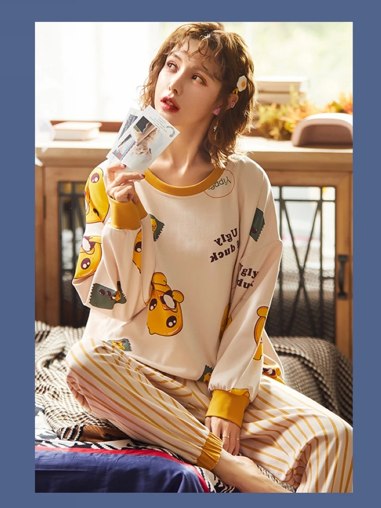 Pajamas ladies long-sleeved trousers autumn knitted cotton round neck two-piece suit female students sweet and cute casual home
Pajamas ladies long-sleeved trousers autumn knitted cotton round neck two-piece suit female students sweet and cute casual home