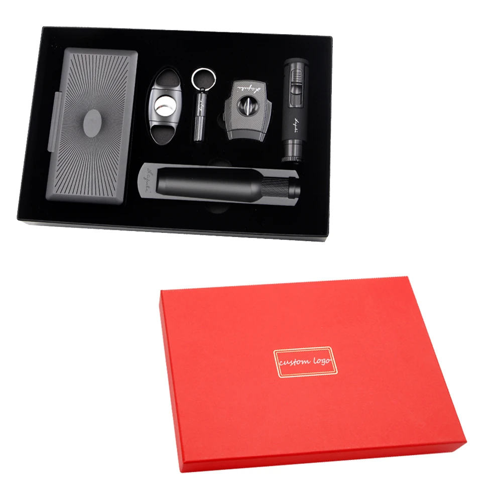 Custom Logo Support Cigar Set 6 Piece Puncher Ashtray Tube Lighter Humidor Case Cutter Accessories Smoking Gift 2 Colors Choice
Custom Logo Support Cigar Set 6 Piece Puncher Ashtray Tube Lighter Humidor Case Cutter Accessories Smoking Gift 2 Colors Choice
