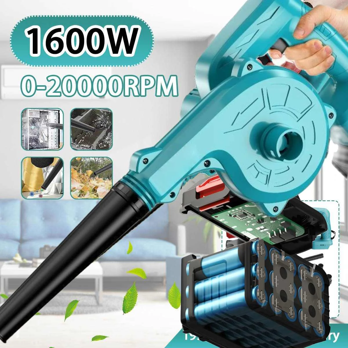 Электрическая воздуходувка 1600 Вт 20000R, 15 аккумуляторных элементов, воздуходувка для выдувания листьев, беспроводной пылесборник, коллектор ...
Электрическая воздуходувка 1600 Вт 20000R, 15 аккумуляторных элементов, воздуходувка для выдувания листьев, беспроводной пылесборник, коллектор ...