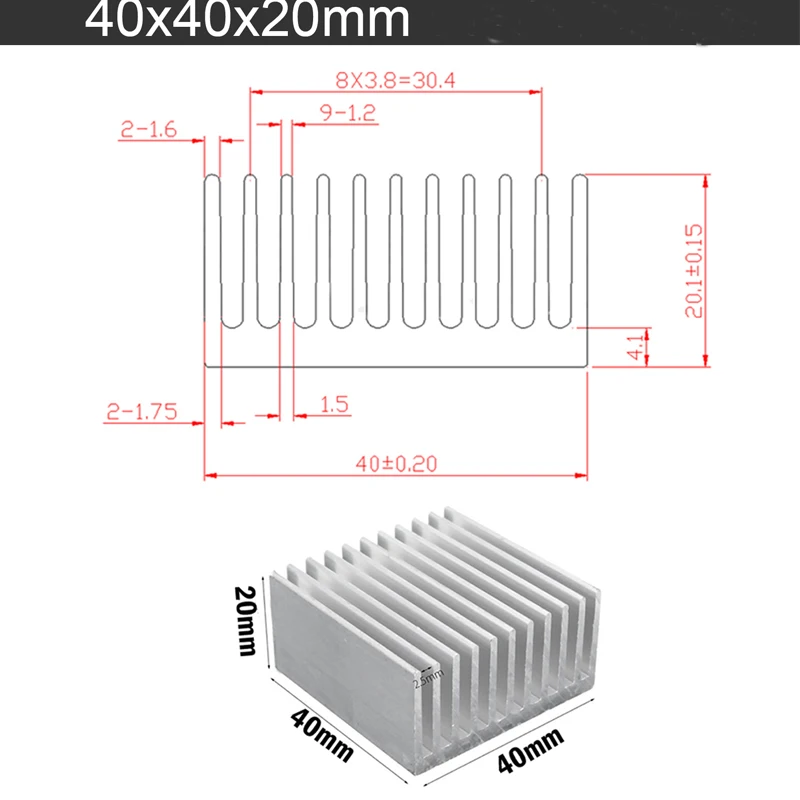5 шт. Gdstime 40x40x20 мм алюминиевый радиатор для электронного чипа светодиодная