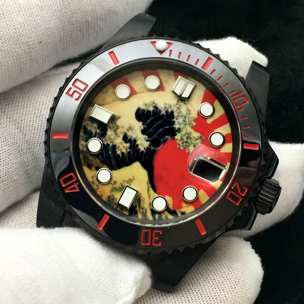 Watch Case For Seiko NH35 Movement Black PVD Coating Sea Wave Dial Modified Suitable Case For Kanagawa Surfing Watch Straps 
Watch Case For Seiko NH35 Movement Black PVD Coating Sea Wave Dial Modified Suitable Case For Kanagawa Surfing Watch Straps