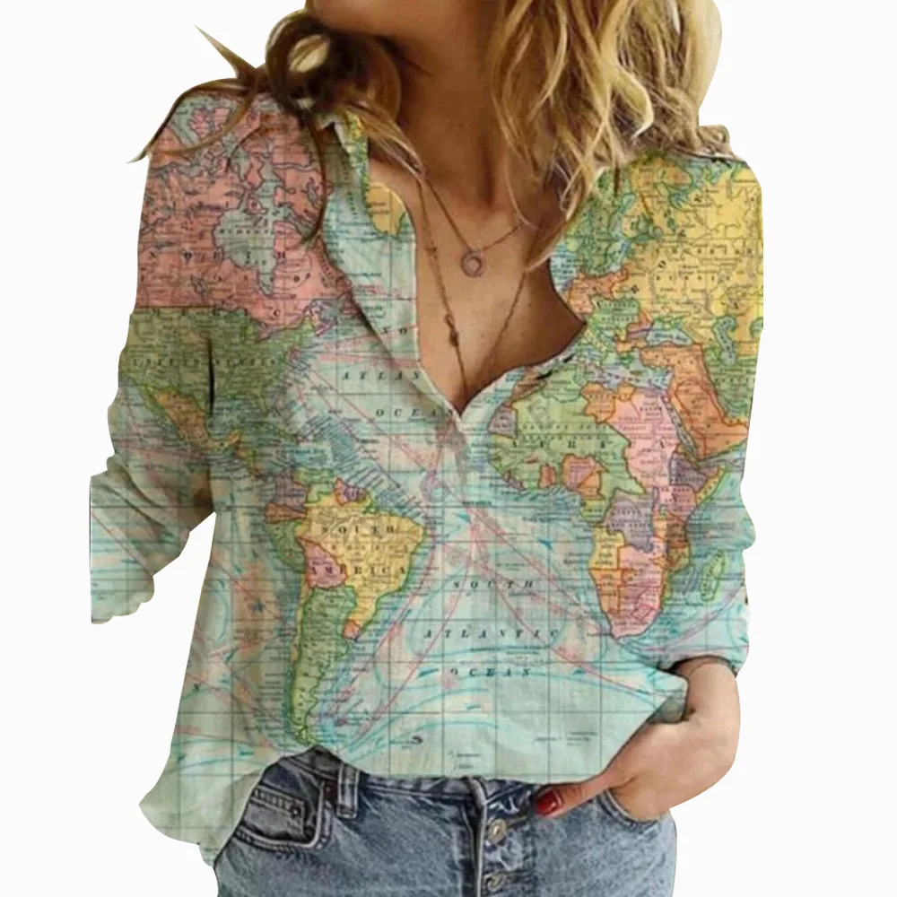 NEW Map Printed Women Blouses Long Sleeve Loose Ladies Shirt 2021 autum spring Female V- Neck Tops Streetwear Casual Shirts
NEW Map Printed Women Blouses Long Sleeve Loose Ladies Shirt 2021 autum spring Female V- Neck Tops Streetwear Casual Shirts