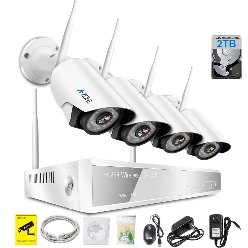1080P Беспроводная CCTV система 8CH HD Беспроводной NVR комплект 2 ТБ HDD Открытый ИК Ночное