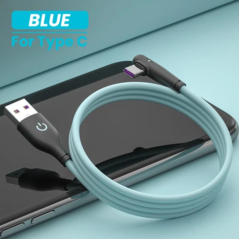 Мягкий силиконовый кабель USB C, быстрое зарядное устройство на 90 градусов, 5 А, кабель USB Type C для Huawei Mate 40, Xiaomi POCO X3