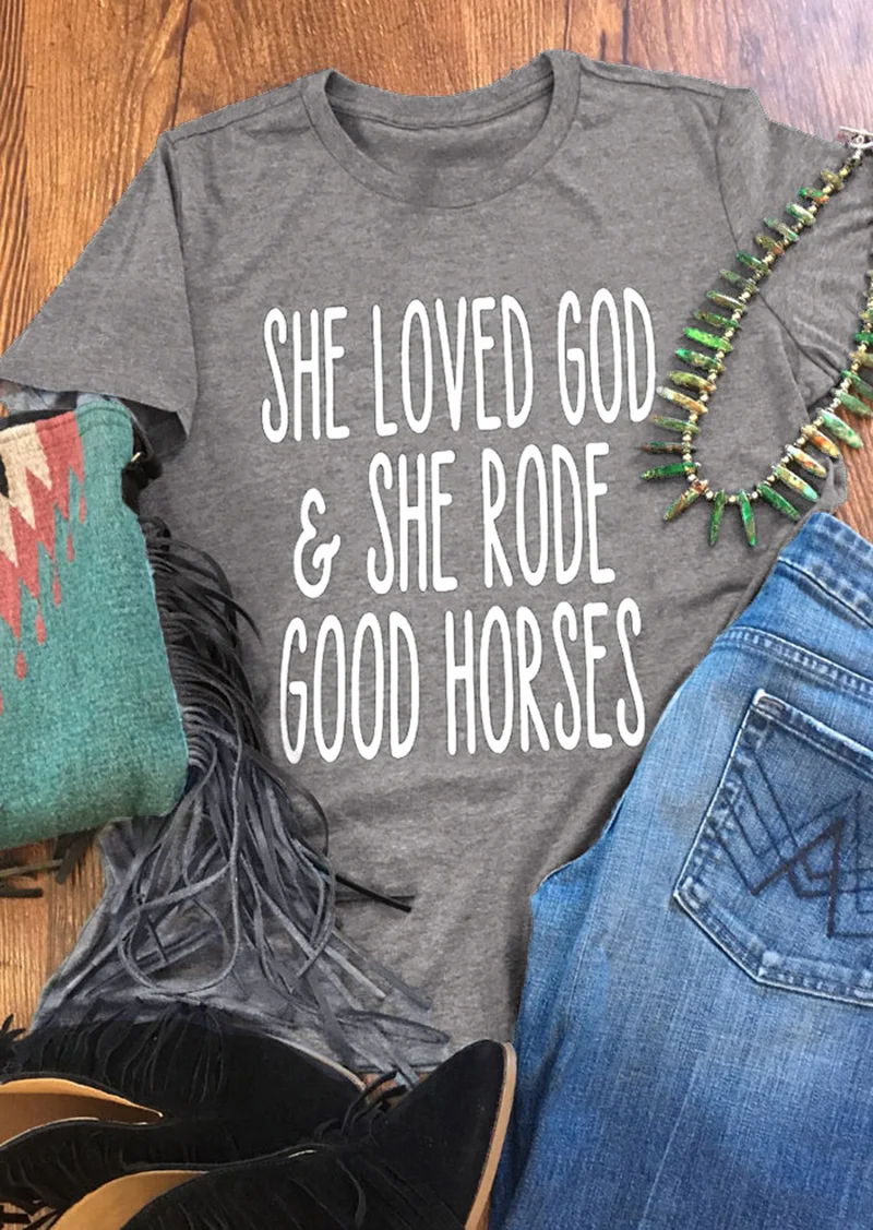 Fashion T Shirt Female Gift Tops Aesthetic Tumblr Grunge Slogan T-shirt Tees She Loved God and She Rode Good Horses
Fashion T Shirt Female Gift Tops Aesthetic Tumblr Grunge Slogan T-shirt Tees She Loved God and She Rode Good Horses