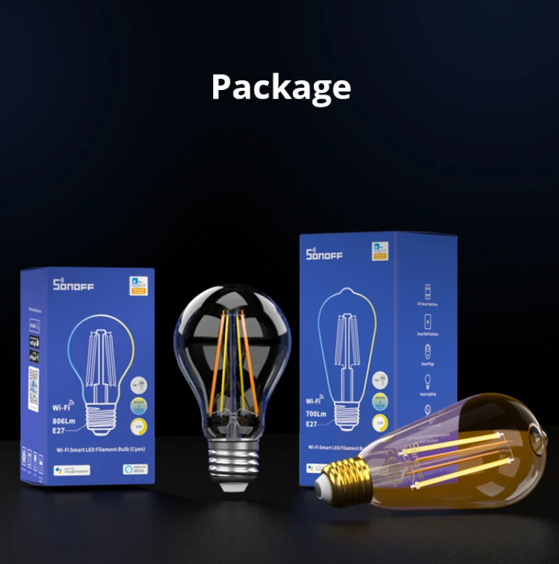 SONOFF 7W E27 B02F-ST64/B02-F-A60 Smart WIFI filament bulb lamp LED Light works with ewelink APP for Google Assistant and Alexa
SONOFF 7W E27 B02F-ST64/B02-F-A60 Smart WIFI filament bulb lamp LED Light works with ewelink APP for Google Assistant and Alexa