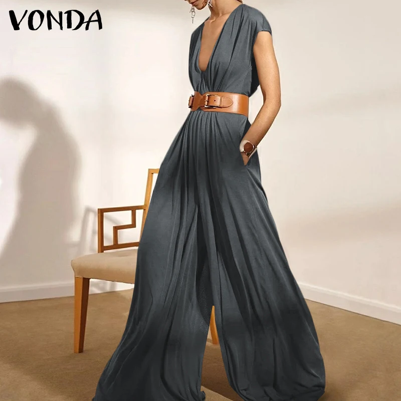 VONDA Women Sleeveless Deep V Neck Sexy Jumpsuits Wide Leg Long Trousers Palazzo Pants Playsuits Pantalon Femme Plus Size
VONDA Women Sleeveless Deep V Neck Sexy Jumpsuits Wide Leg Long Trousers Palazzo Pants Playsuits Pantalon Femme Plus Size