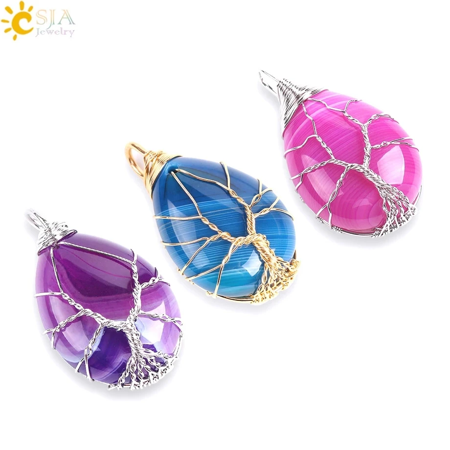 CSJA Gold Color Tree of Life Wire Wrap Water Drop Necklace & Pendant Reiki Natural Gem Stone Purple Blue Veins Onyx Jewelry E806
CSJA Gold Color Tree of Life Wire Wrap Water Drop Necklace & Pendant Reiki Natural Gem Stone Purple Blue Veins Onyx Jewelry E806