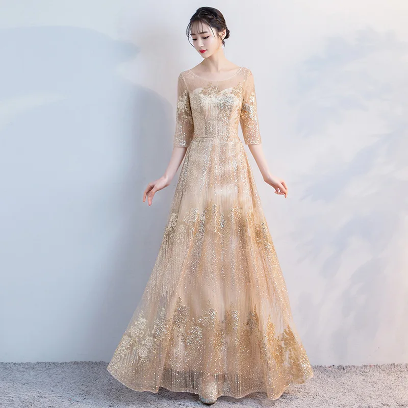 Bling Gold Evening Dress Elegant O-neck Party Dress Noble Banquet Dress Slim Long Hostess Dress Temperament Prom Dress XS-3XL
Bling Gold Evening Dress Elegant O-neck Party Dress Noble Banquet Dress Slim Long Hostess Dress Temperament Prom Dress XS-3XL