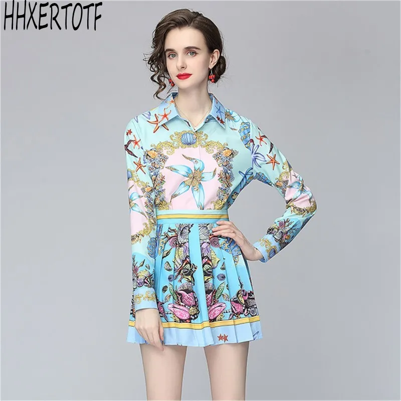 2021 Spring Summer fashion Casual Women's turn down collar long sleeve Conch Printed Shirt + Pleated Skirt Fashion Suit
2021 Spring Summer fashion Casual Women's turn down collar long sleeve Conch Printed Shirt + Pleated Skirt Fashion Suit