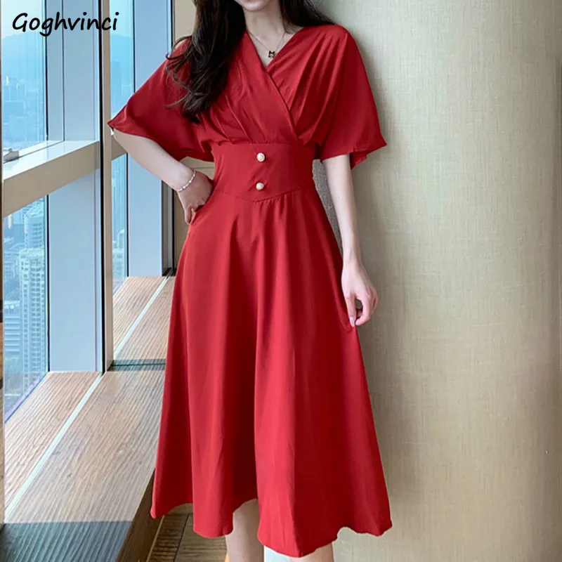 Chiffon Short Sleeve Dress Women Summer New Elegant Button Solid V-neck All-match Retro Korean Style Chic Trendy Leisure Vintage
Chiffon Short Sleeve Dress Women Summer New Elegant Button Solid V-neck All-match Retro Korean Style Chic Trendy Leisure Vintage