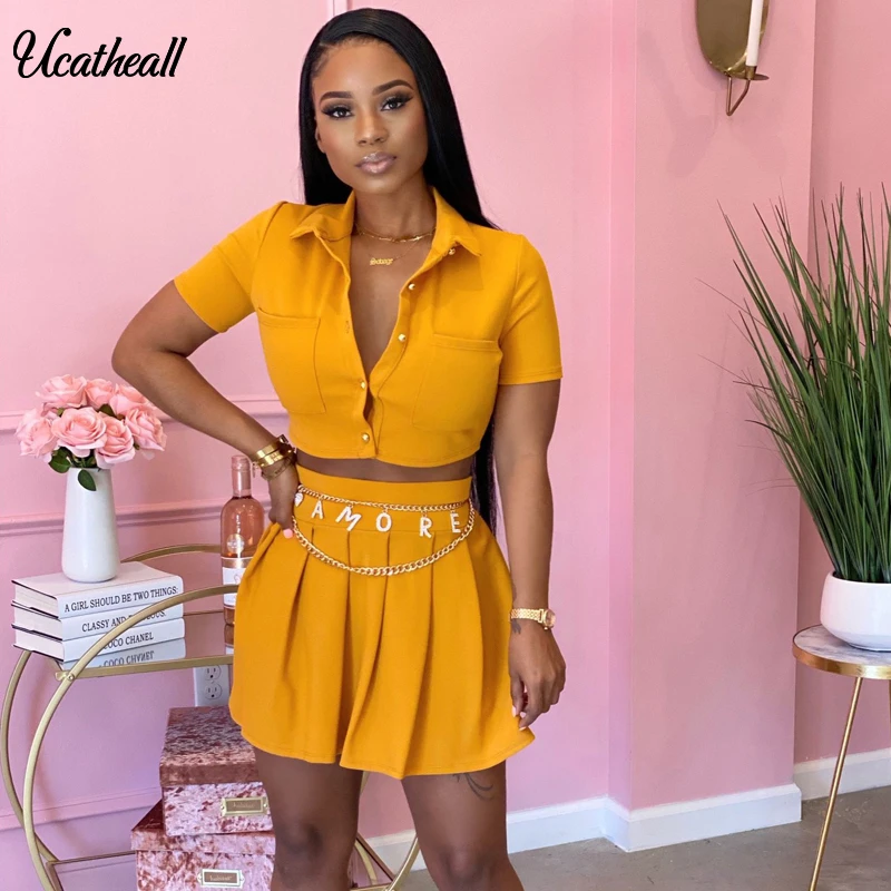 Pleated Two Piece Set Short Sleeve Button Jacket Tops Mini Skirt Suit 2 Pieces Set Women Elegant Matching Sets Party Outfits
Pleated Two Piece Set Short Sleeve Button Jacket Tops Mini Skirt Suit 2 Pieces Set Women Elegant Matching Sets Party Outfits