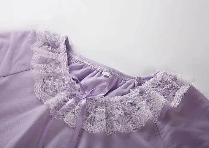 Платье для сна девочек-подростков Весенняя длинная ночная рубашка с кружевным