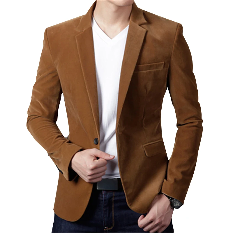 High Quality Corduroy Luxury Blazer Men Casual Slim Fit Suit Jacket blazer masculino Spring Autumn Blazers Plus Size 3XL | Мужская