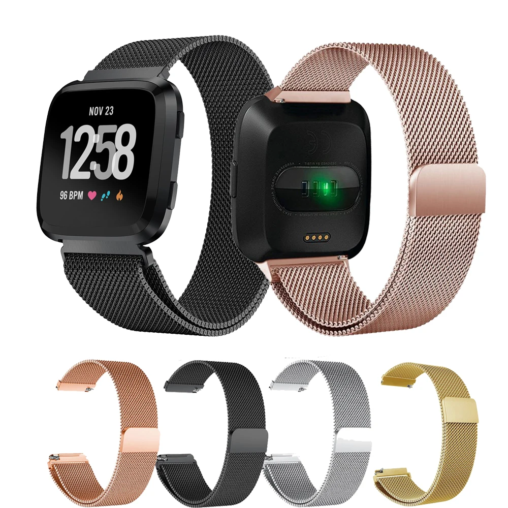 Фото 4 цвета магнитный металлический браслет Миланская петля ремешок для Fitbit Versa из