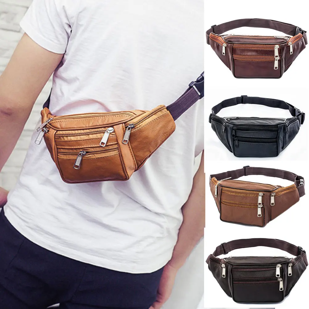 Male Brand Hot Leather Sports Runner Waist Bum Bag Men's Running Jogging Belt Pouch Zip Fanny Pack Travel Hip Purse Phone Pocket | Багаж и