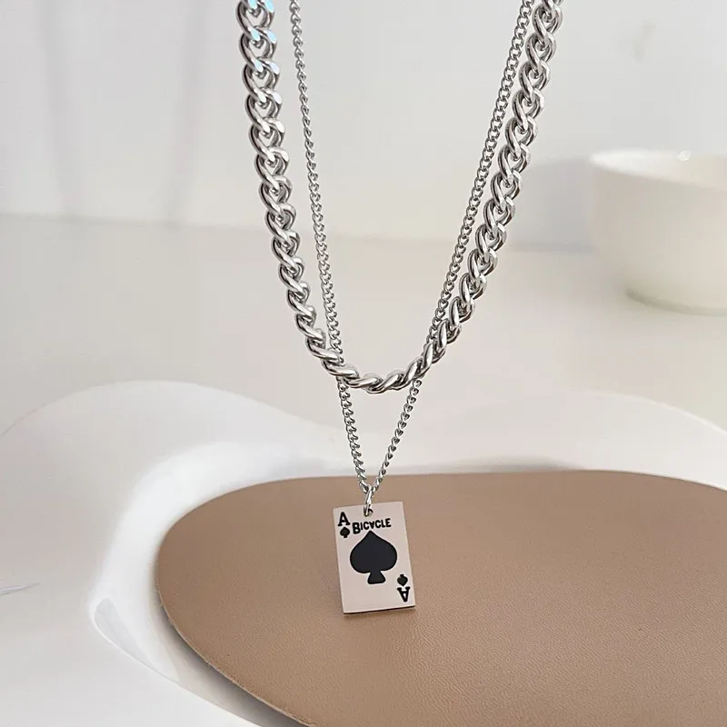 Hip hop Punk Titanium Steel Poker Ace Pendant Double Necklace Women Trend Couples Pendant Sweater Clavicle Chain Jewelry Gift
Hip hop Punk Titanium Steel Poker Ace Pendant Double Necklace Women Trend Couples Pendant Sweater Clavicle Chain Jewelry Gift