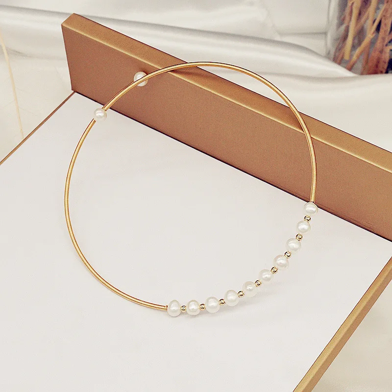 Fashion Women Choker Necklace Hot Sale Single One Layer Golden Plating Metal Wire Natural Freshwater Pearls Necklace Gifts
Fashion Women Choker Necklace Hot Sale Single One Layer Golden Plating Metal Wire Natural Freshwater Pearls Necklace Gifts