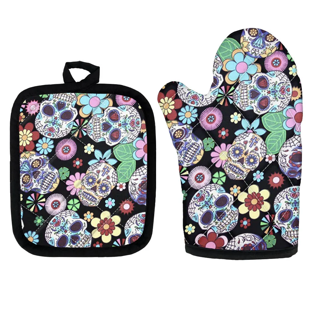 Fuuny Skull Flowers Pattern Heat Resistant Oven Glove And Pot Holder Set Kitchen Oven Mitts Cooking Tools Backing Accessories
Fuuny Skull Flowers Pattern Heat Resistant Oven Glove And Pot Holder Set Kitchen Oven Mitts Cooking Tools Backing Accessories