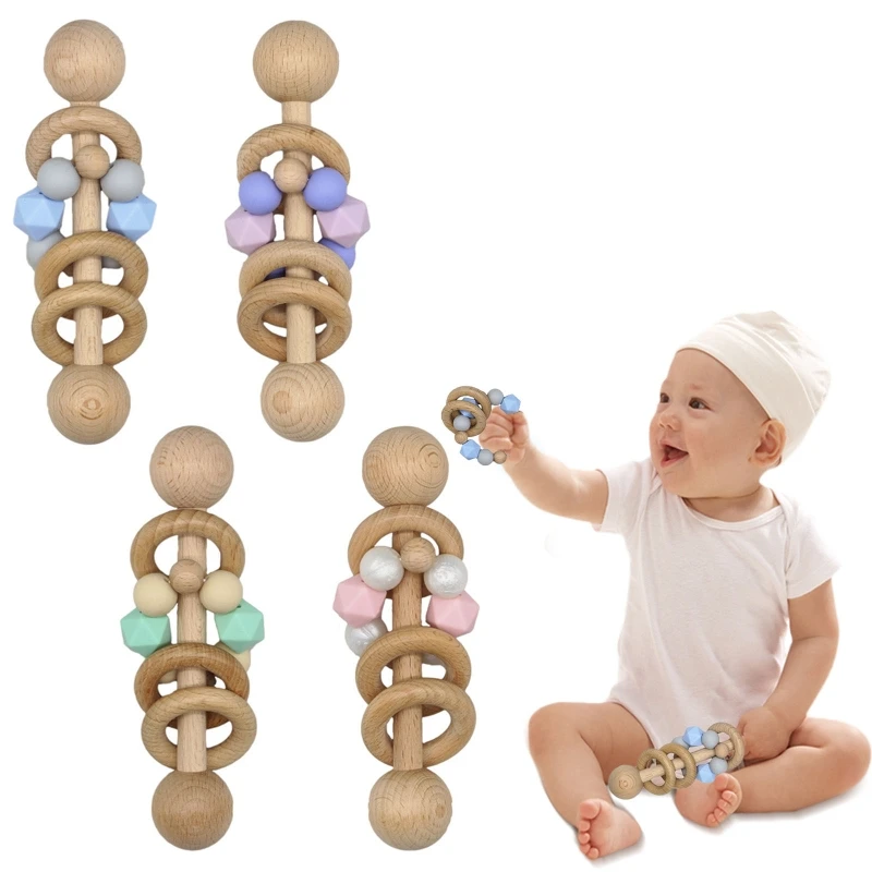 Baby Beech Teether Bell Rattle Silicone Beads Wooden Ring Toddler Soother Molar A2UB
Baby Beech Teether Bell Rattle Silicone Beads Wooden Ring Toddler Soother Molar A2UB