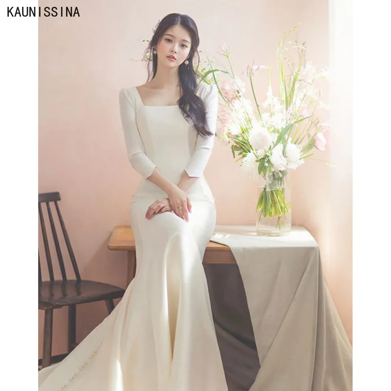 KAUNISSINA Simple Satin Mermaid Wedding Dresses Square Collar Bridal Gown 3/4 Sleeve White Romantic Bride Dress vestido de novia
KAUNISSINA Simple Satin Mermaid Wedding Dresses Square Collar Bridal Gown 3/4 Sleeve White Romantic Bride Dress vestido de novia