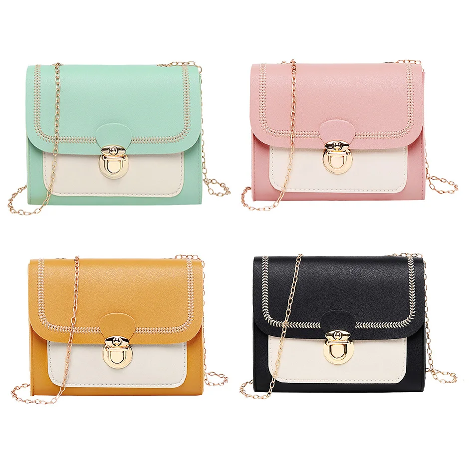 Stitching New Sale Women's Summer Shoulder Bag Ladies Messenger Female Small Square Clutch Bags 2020 Handbags Chain Pu Leather | Багаж и